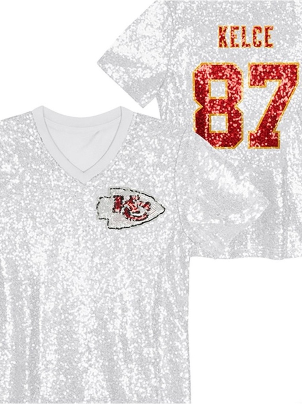 Outerstuff Women's Kansas City Chiefs Travis Kelce N&N Sequin Top, Large